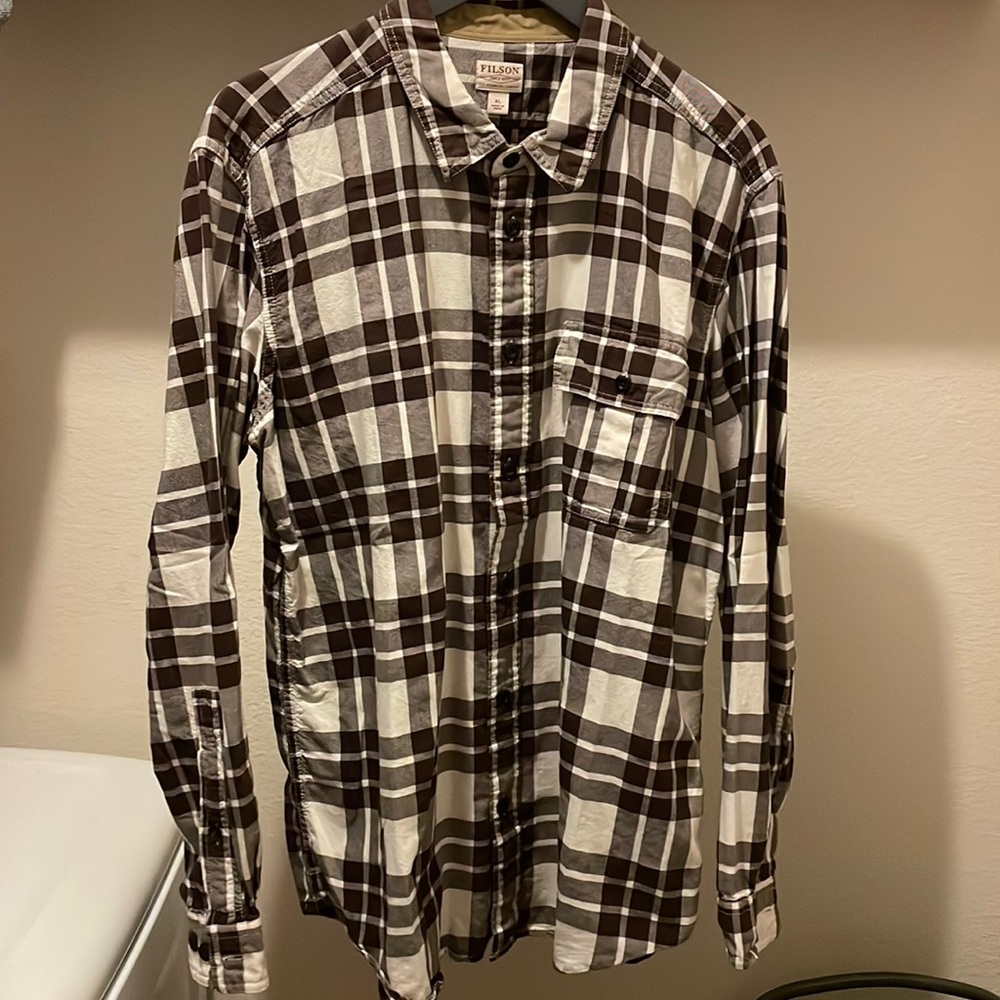 Filson Flannel Shirt, Brown/Cream, XL